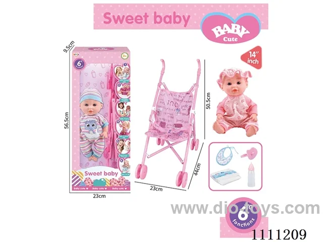 12-inch boy doll 6-tone IC with 55cm plastic cart + pacifier + bottle + diaper + saliva towel