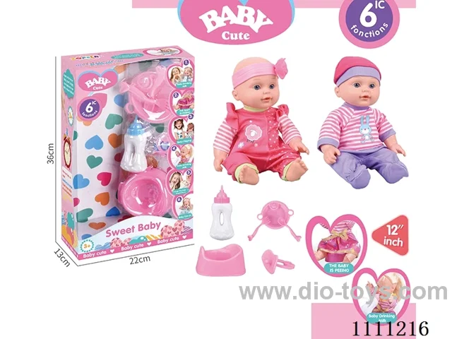 12-inch water pee doll set (doll + bottle + plate + fork + spoon + basin + pacifier) with 6-tone IC(electric included)