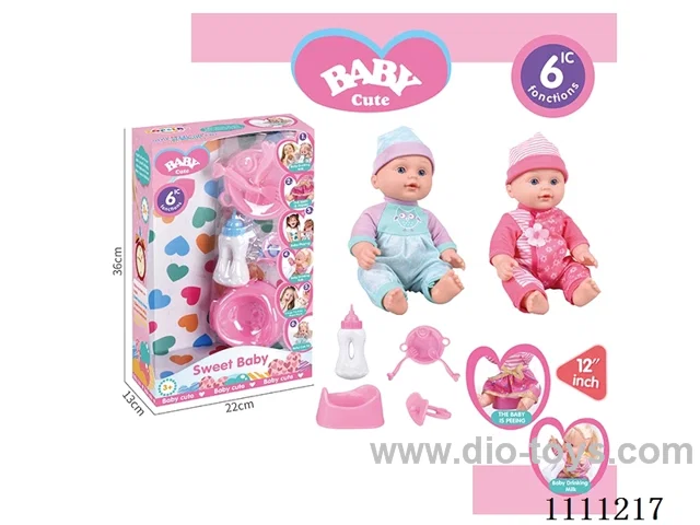 12-inch water pee doll set (doll + bottle + plate + fork + spoon + basin + pacifier) with 6-tone IC(electric included)