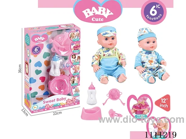 12-inch water pee doll set (doll + bottle + plate + fork + spoon + basin + pacifier) with 6-tone IC(electric included)