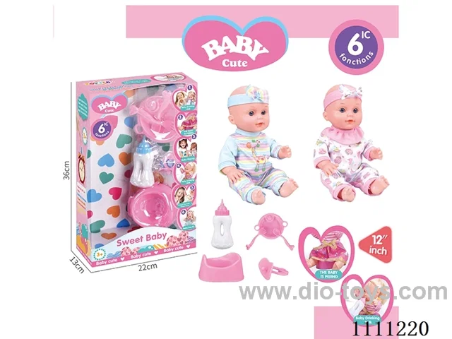 12-inch water pee doll set (doll + bottle + plate + fork + spoon + basin + pacifier) with 6-tone IC(electric included)