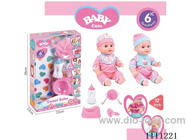 12-inch water pee doll set (doll + bottle + plate + fork + spoon + basin + pacifier) with 6-tone IC(electric included)