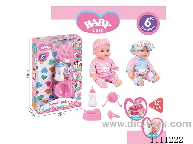 12-inch water pee doll set (doll + bottle + plate + fork + spoon + basin + pacifier) with 6-tone IC(electric included)