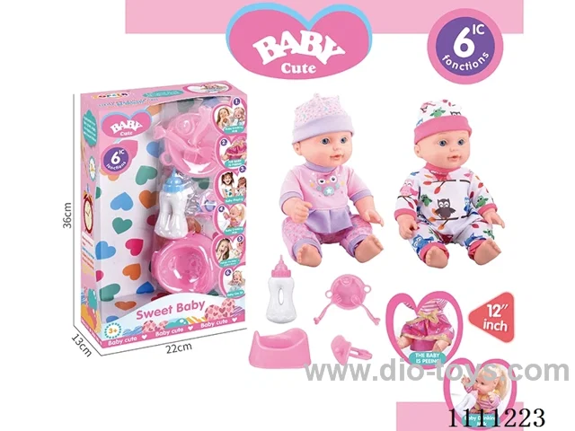 12-inch water pee doll set (doll + bottle + plate + fork + spoon + basin + pacifier) with 6-tone IC(electric included)