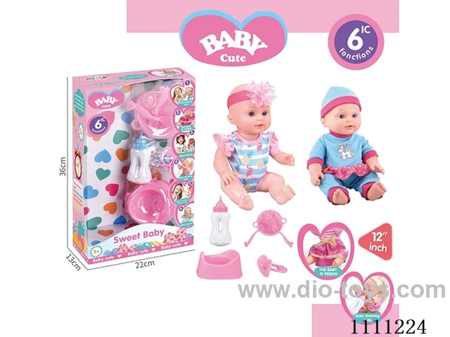 12-inch water pee doll set (doll + bottle + plate + fork + spoon + basin + pacifier) with 6-tone IC(electric included)