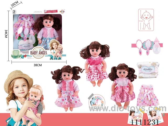14 "4 tone empty doll comb mirror + bottle + diaper + skirt
