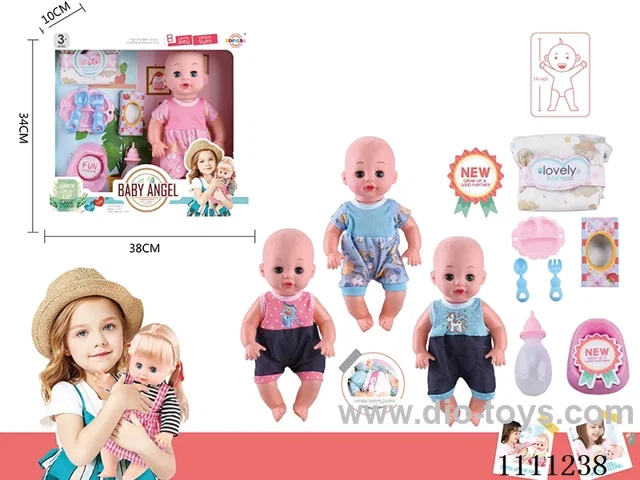 14 "4 tone empty doll dinner plate + bottle + diaper + tissue box + bedpan