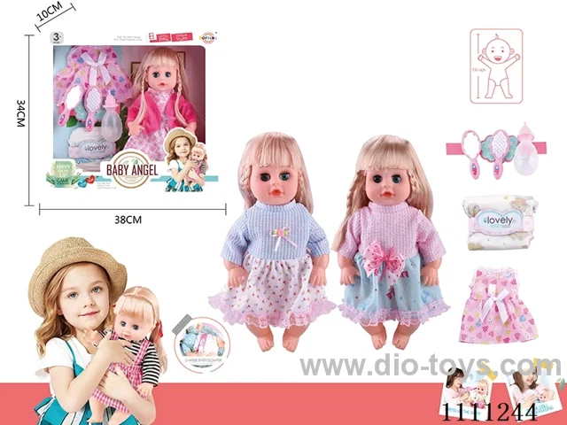 14 "4 tone empty doll comb mirror + bottle + diaper + skirt