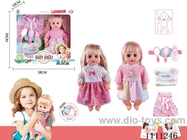 14 "4 tone empty doll comb mirror + bottle + diaper + skirt