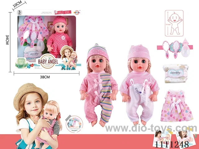 14 "4 tone empty doll comb mirror + bottle + diaper + skirt