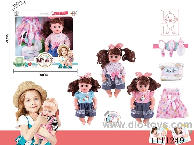 14 "4 tone empty doll comb mirror + bottle + diaper + skirt