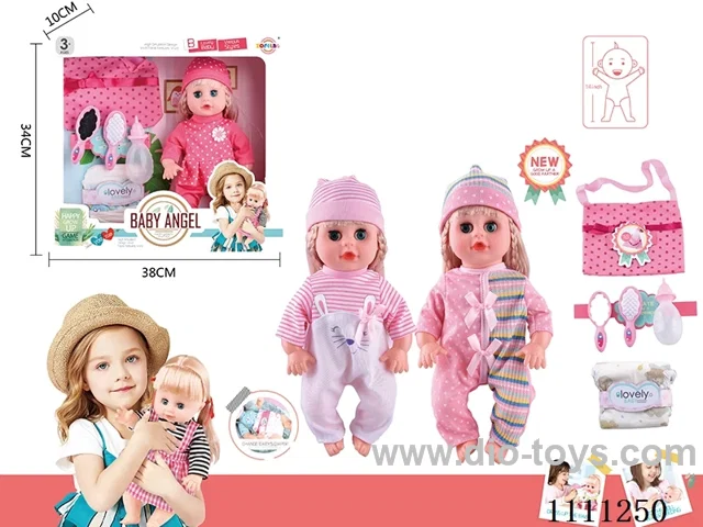 14 "4 tone empty doll comb mirror + bottle + diaper + handbag