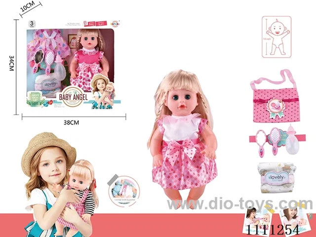 14 "4 tone empty doll comb mirror + bottle + diaper + skirt