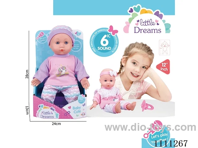 High-end 12 inch cotton body doll IC6 sound + pacifier (head and hands and feet vinyl)