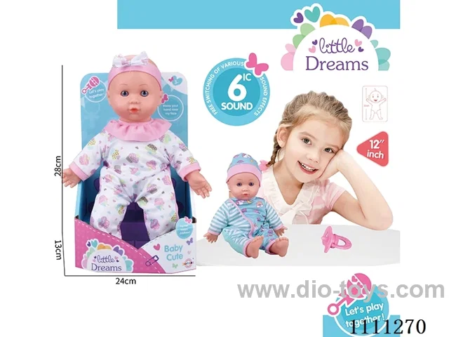 High-end 12 inch cotton body doll IC6 sound + pacifier (head and hands and feet vinyl)