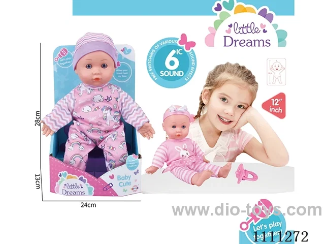 High-end 12 inch cotton body doll IC6 sound + pacifier (head and hands and feet vinyl)
