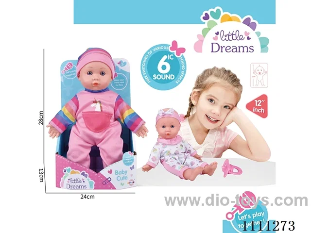 High-end 12 inch cotton body doll IC6 sound + pacifier (head and hands and feet vinyl)
