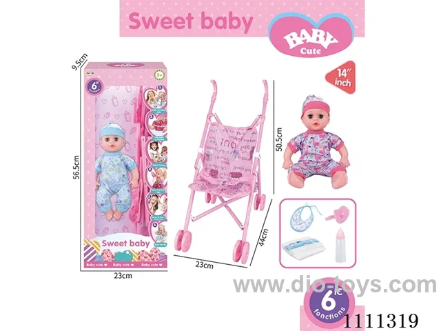 14-inch boy doll 6-tone IC with 55cm plastic cart + pacifier + bottle + diaper + saliva towel