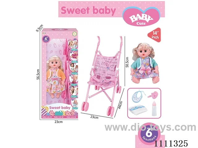 14 "Goldilocks girl doll 6-tone IC with 55cm plastic cart + pacifier + bottle + diaper + saliva towel