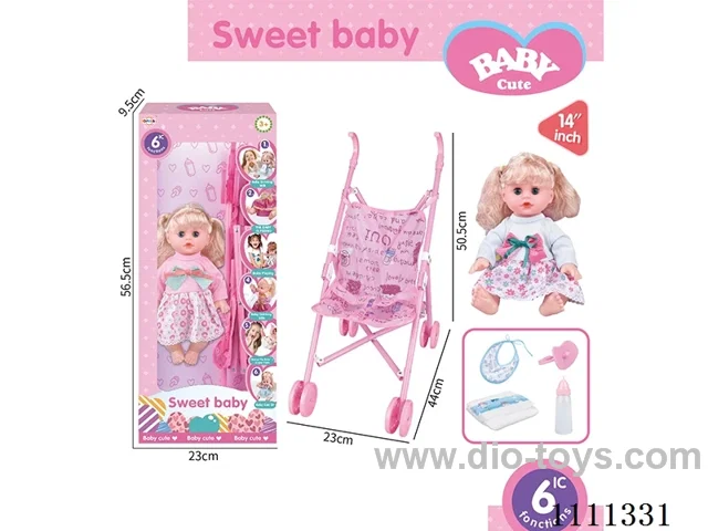 14 "Goldilocks girl doll 6-tone IC with 55cm plastic cart + pacifier + bottle + diaper + saliva towel