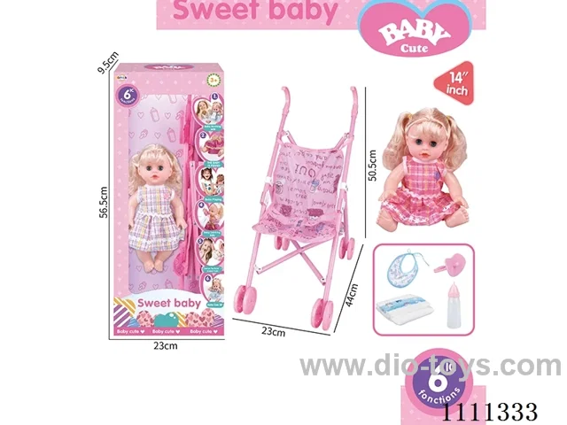 14 "Goldilocks girl doll 6-tone IC with 55cm plastic cart + pacifier + bottle + diaper + saliva towel
