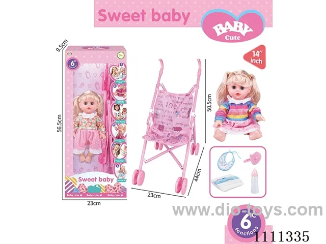 14 "Goldilocks girl doll 6-tone IC with 55cm plastic cart + pacifier + bottle + diaper + saliva towel