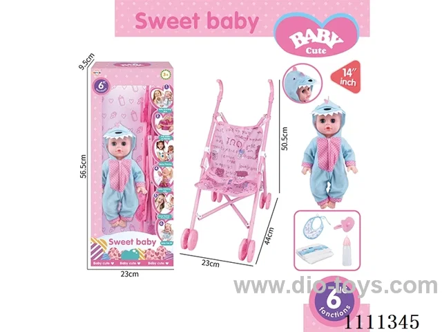 14-inch dinosaur doll 6-sound IC with 55cm plastic cart + pacifier + bottle + diaper + saliva towel