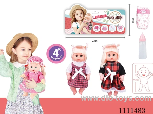 14 "girl blonde doll with 4 tone IC water bottle + diaper