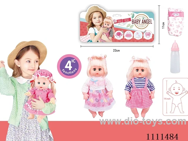 14 "girl blonde doll with 4 tone IC water bottle + diaper