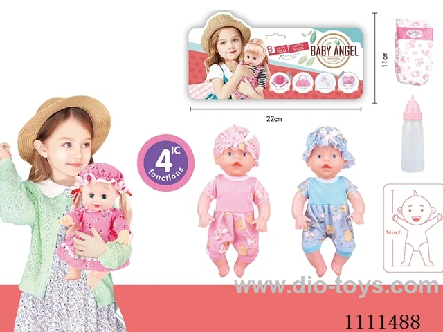 14 "boy doll with 4 tone IC water bottle + diaper
