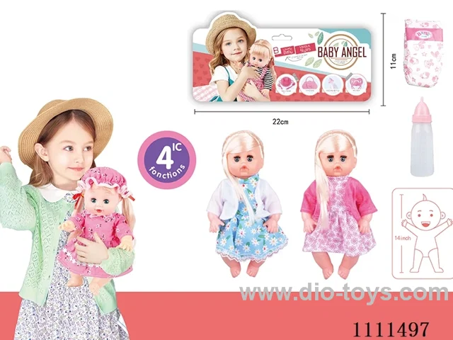 14 "girl blonde doll with 4 tone IC water bottle + diaper
