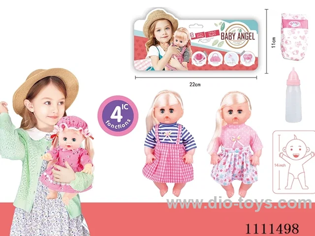 14 "girl blonde doll with 4 tone IC water bottle + diaper