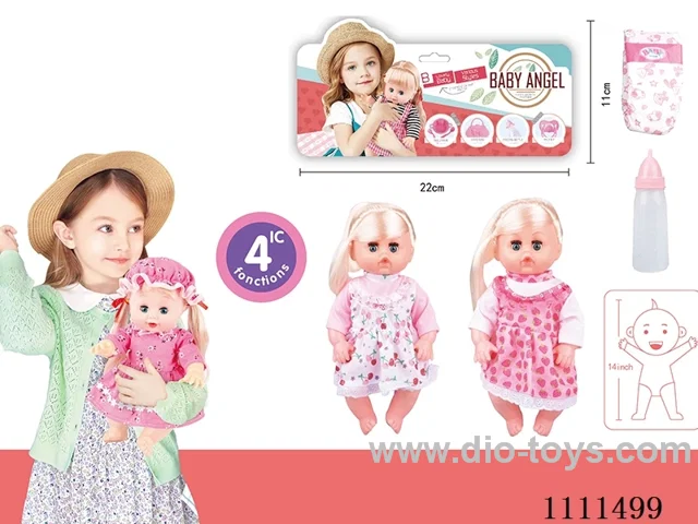 14 "girl blonde doll with 4 tone IC water bottle + diaper