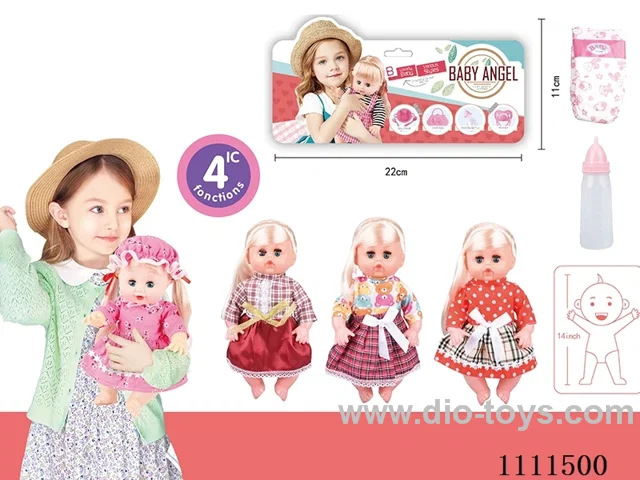 14 "girl blonde doll with 4 tone IC water bottle + diaper