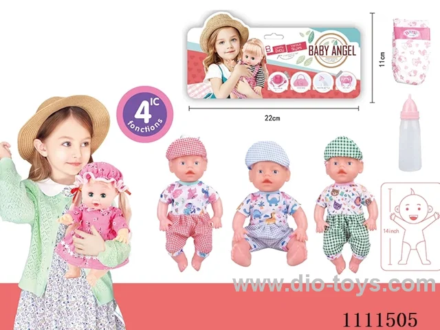 14 "boy doll with 4 tone IC water bottle + diaper