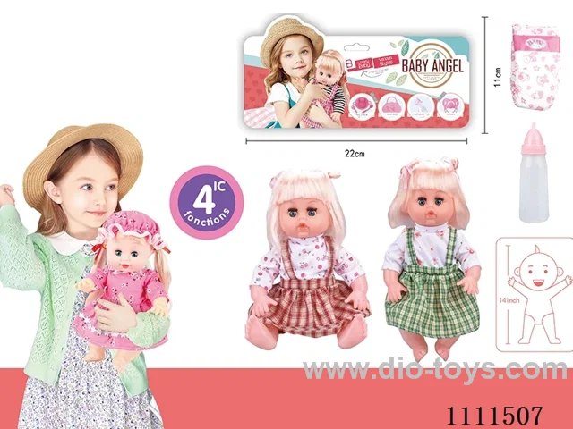 14 "girl blonde doll with 4 tone IC water bottle + diaper