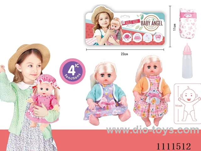 14 "girl blonde doll with 4 tone IC water bottle + diaper
