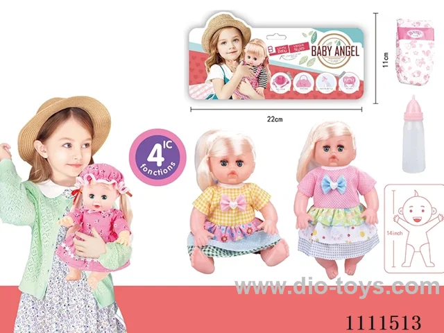 14 "girl blonde doll with 4 tone IC water bottle + diaper