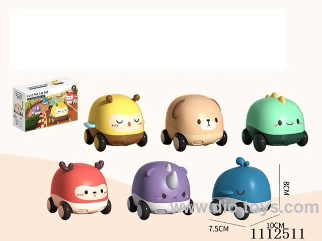 Puppy, rhino, deer, dinosaur, bee, whale six in a car