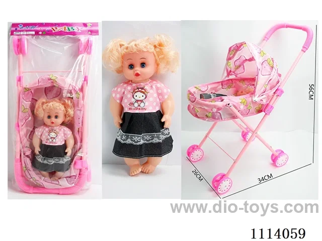 14 "26 cm 5 joint empty body live eye bent foot fat child doll iron cart mix