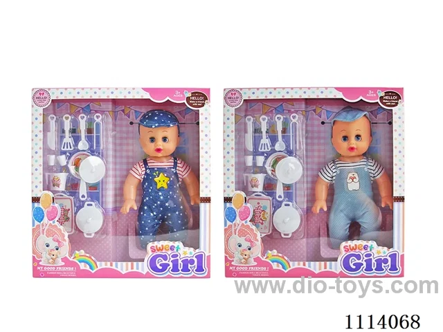 14 "30 cm 5 joint empty body bending foot live eye male fat child doll + tableware accessories +IC (AG13*2) two mixed