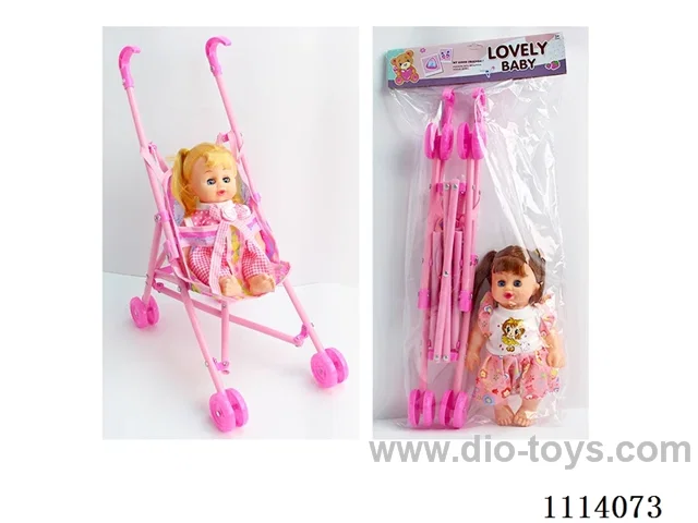 10 "23 cm 5 joint empty body bending foot live eye female fat child doll + plastic cart +IC (AG13*2) two mixed