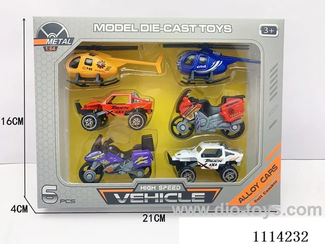 1:64 sliding helicopter/motorcycle 6PCS