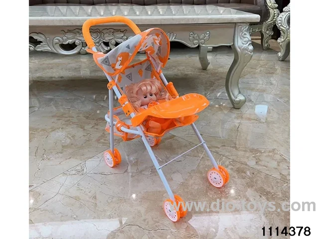 14 inch doll + Baby stroller + adjustable dining board
