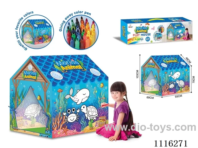DIY Graffiti Marine Animal Tent Playhouse (with 12 colored pens)