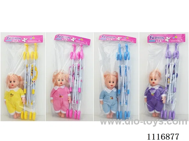 46cm plastic cart with female doll PE card head bag