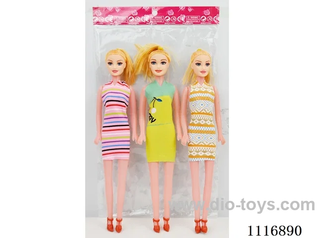Three 11-inch bare Barbie dresses