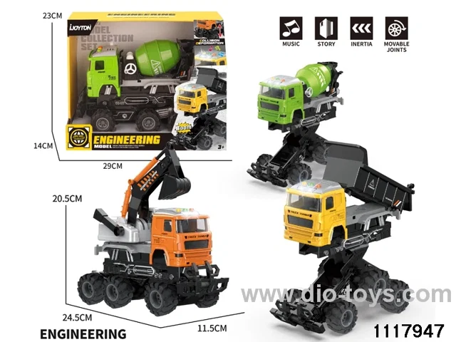 3 style friction engineering truck with light/music，include 3*AG13