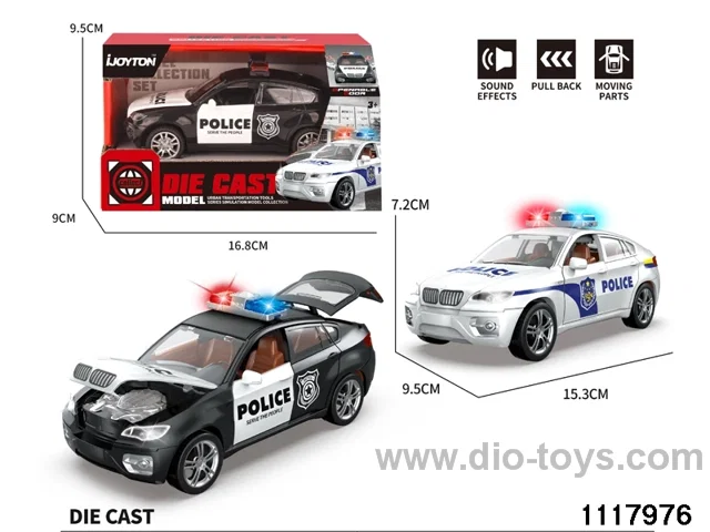 1:32 pull back alloy police car with light/music，2 colors，include 3*AG13