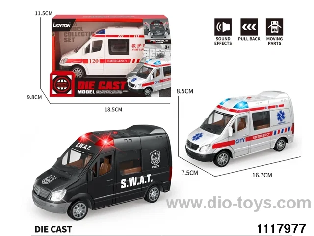 1:32 pull back alloy ambulance with light/music，2 colors，include 3*AG13